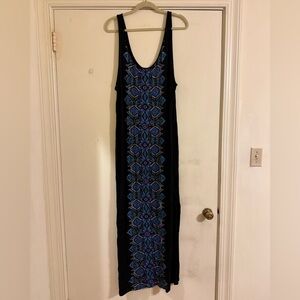 Pure Energy Black Maxi Dress with Blue Pattern